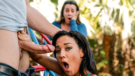 Wild outdoor sex with a hairy pussy young hottie