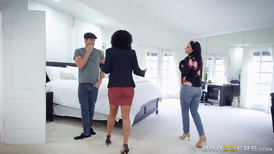 Curly haired black babe Misty Stone fucks a married dude