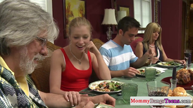 Gorgeous mama with great titties has a three way