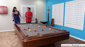 Curvy Latina seduces a white guy after a game of snooker