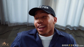 Pornstar sucks on the janitor's BBC and gets off